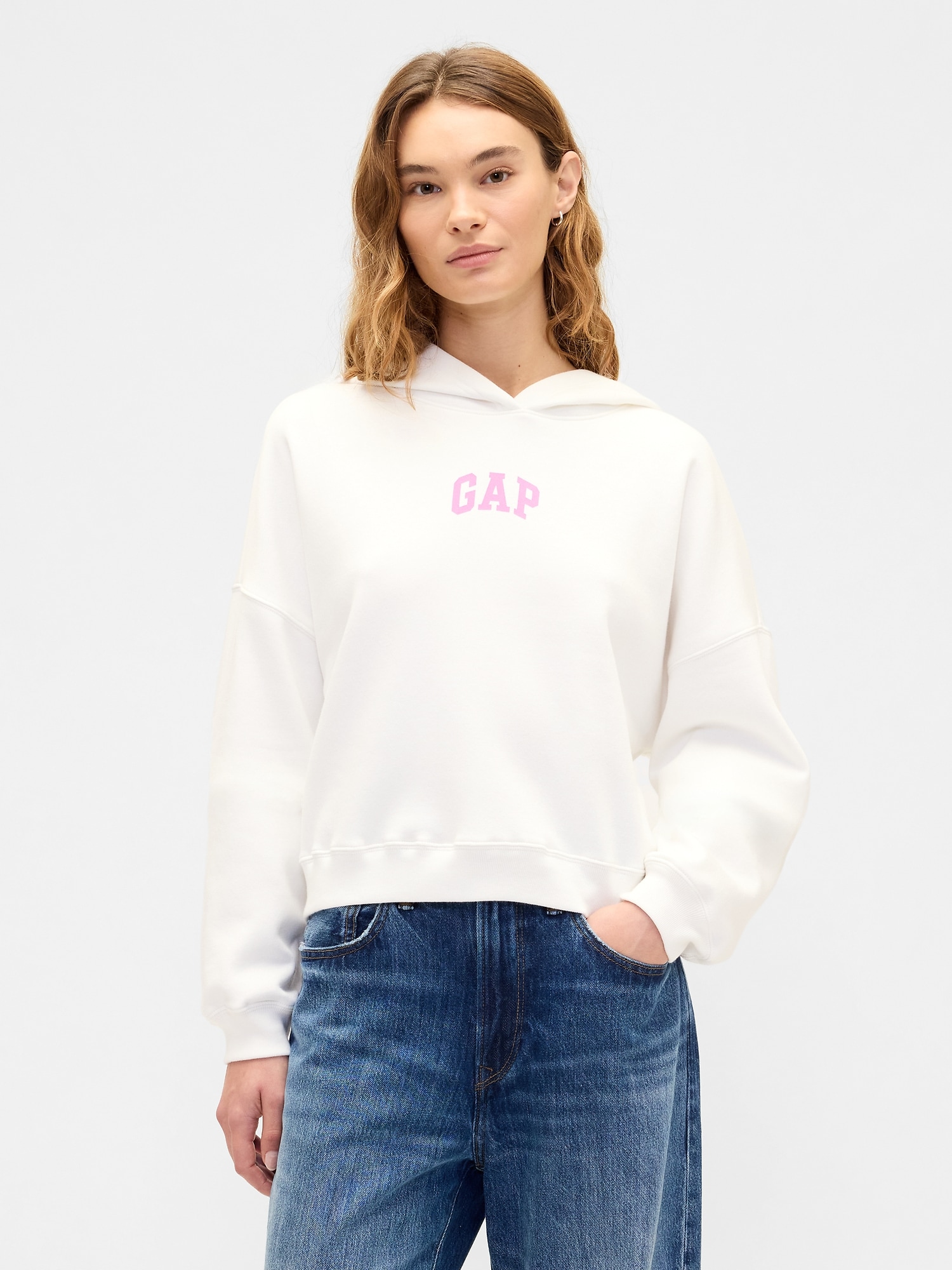 Relaxed Gap Mini-Logo Cropped Hoodie - New Off White