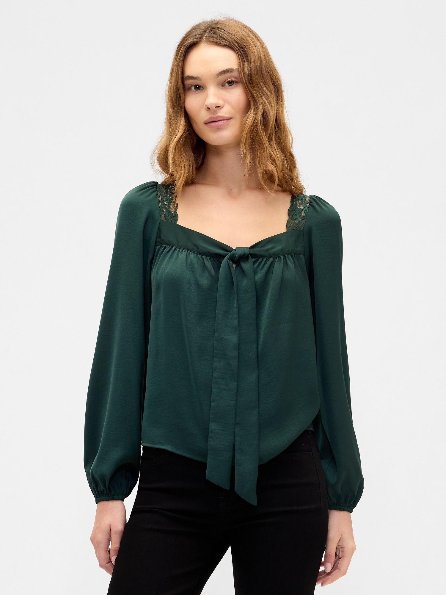 Oversized Lace-Trim Top - Essex Green