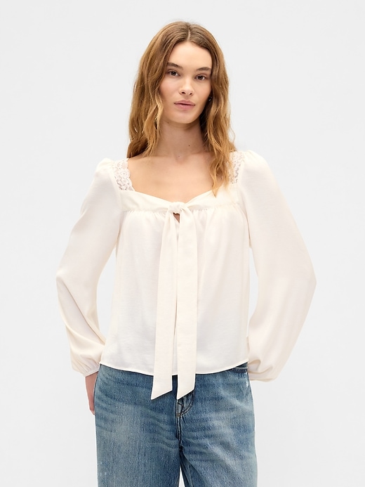 Image number 1 showing, Oversized Lace-Trim Top