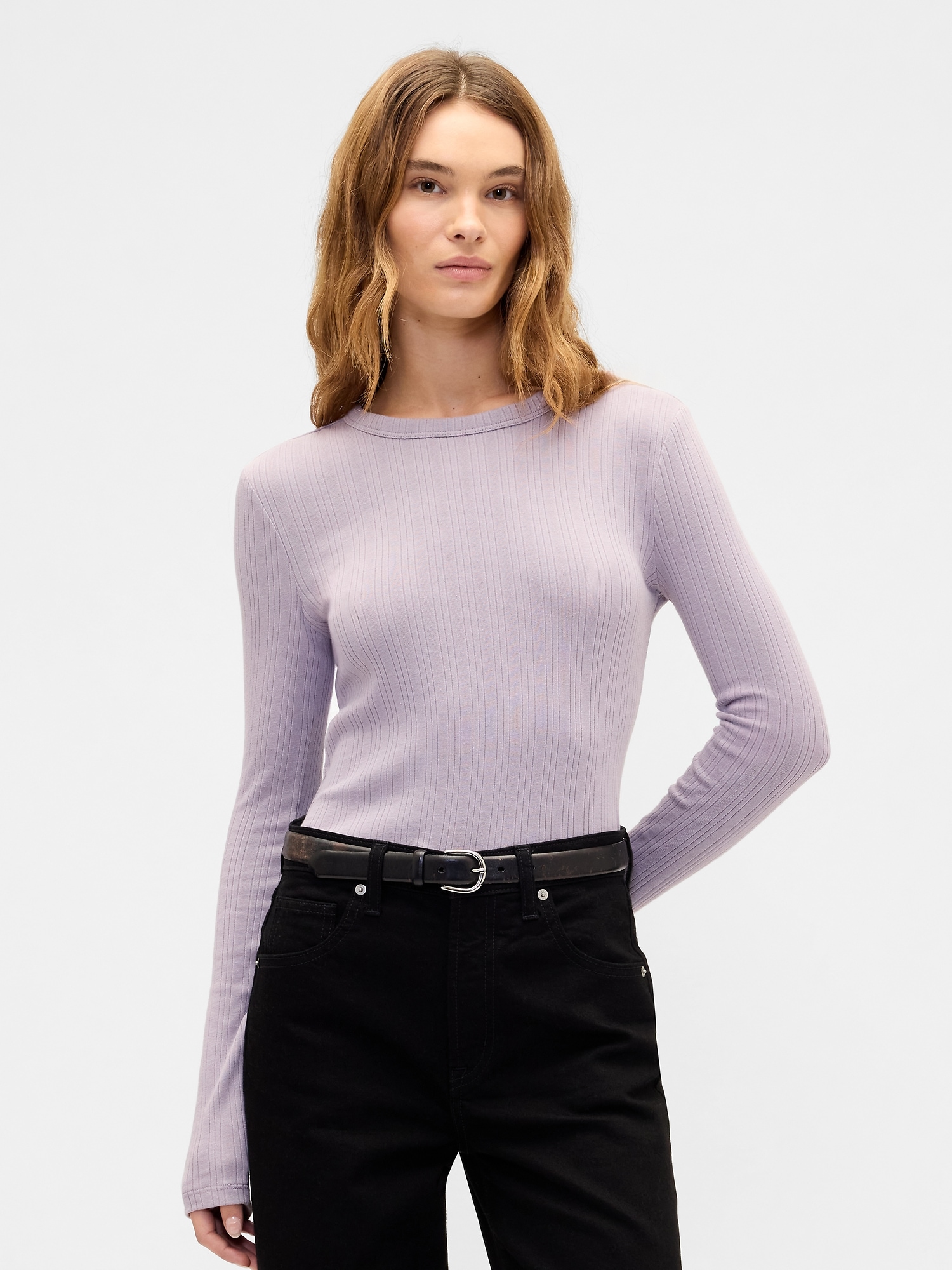 Ribbed Crewneck T-Shirt - Dusty Purple Mauve