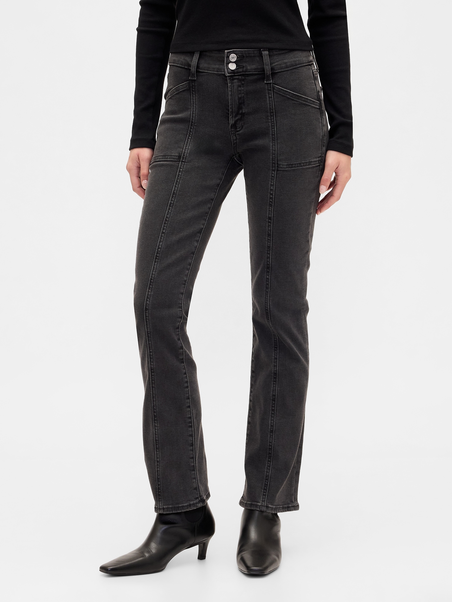 Gap Factory Mid Rise Universal Seamed Baby Boot Jeans In Black