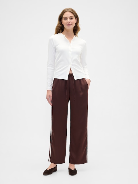 Satin Straight-Leg Crop Pants