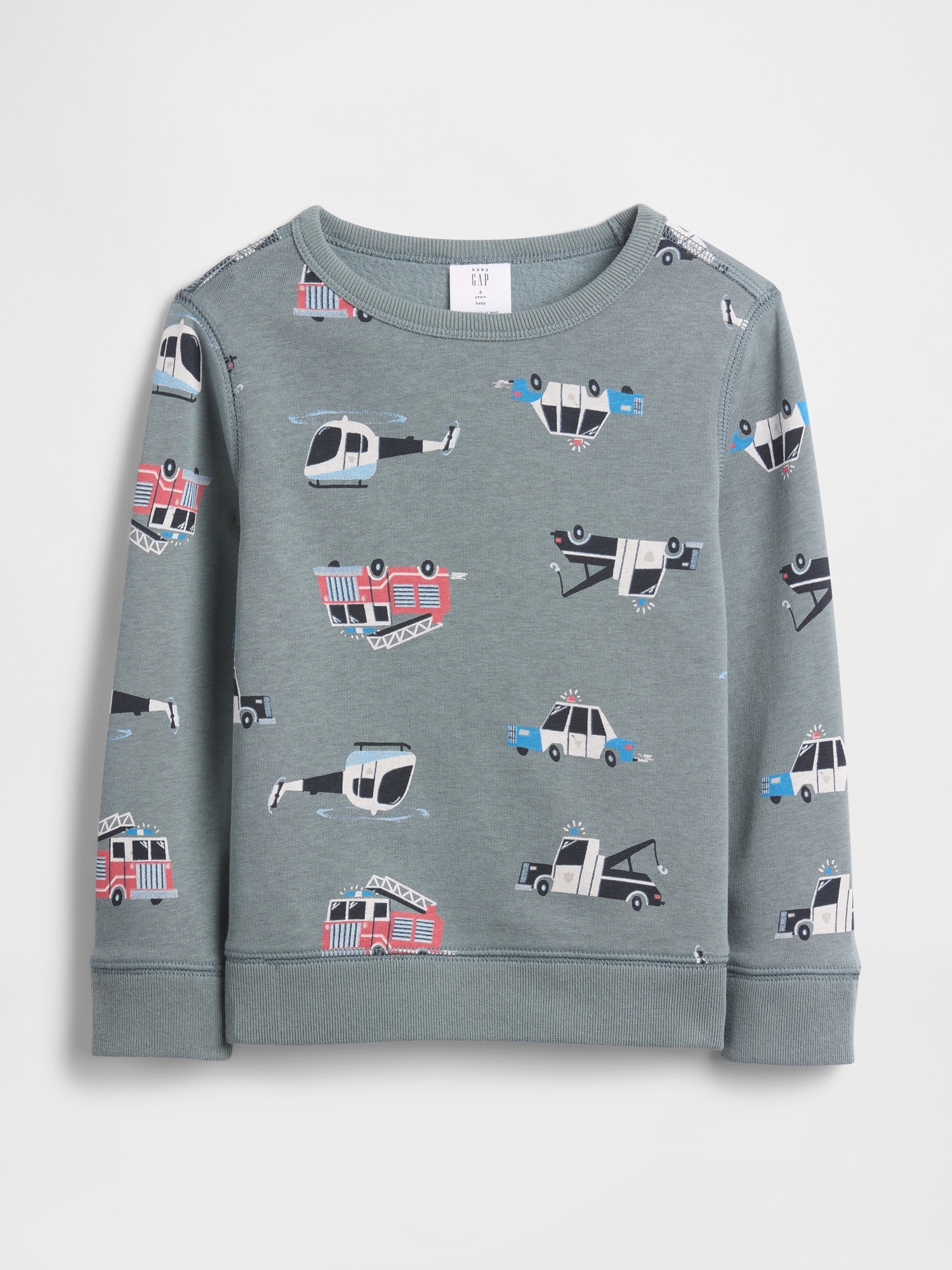 babyGap Crewneck Sweatshirt - Grey Slate Helicopter Police Firetruck