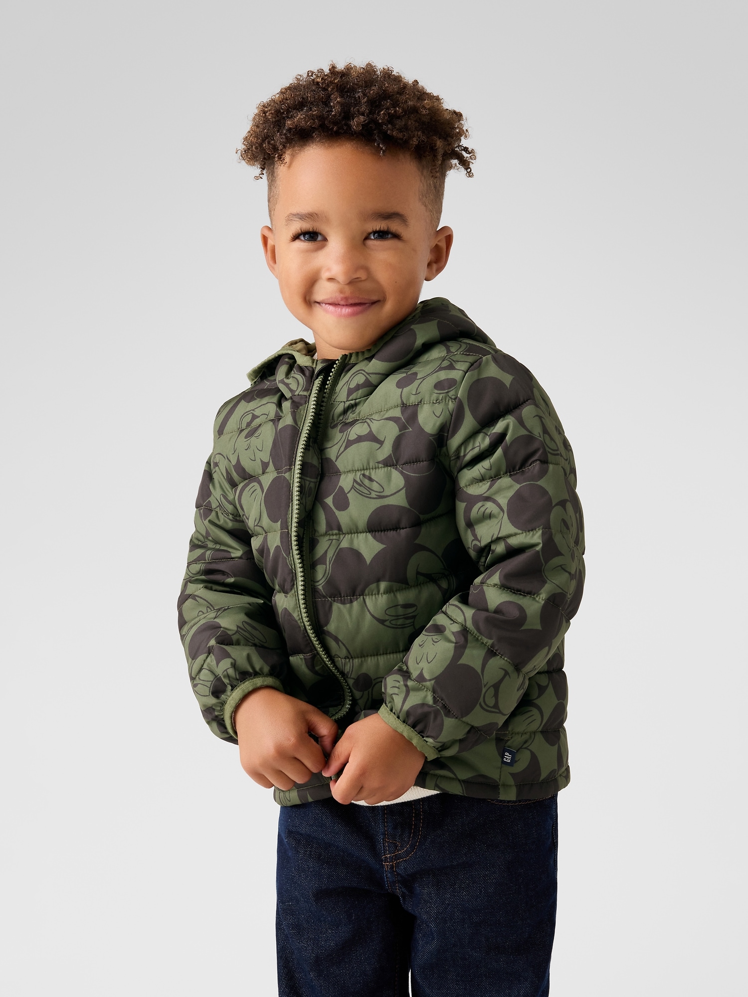 Gap Factory Babygap × Disney Mickey Mouse Coldcontrol Puffer Jacket In Green