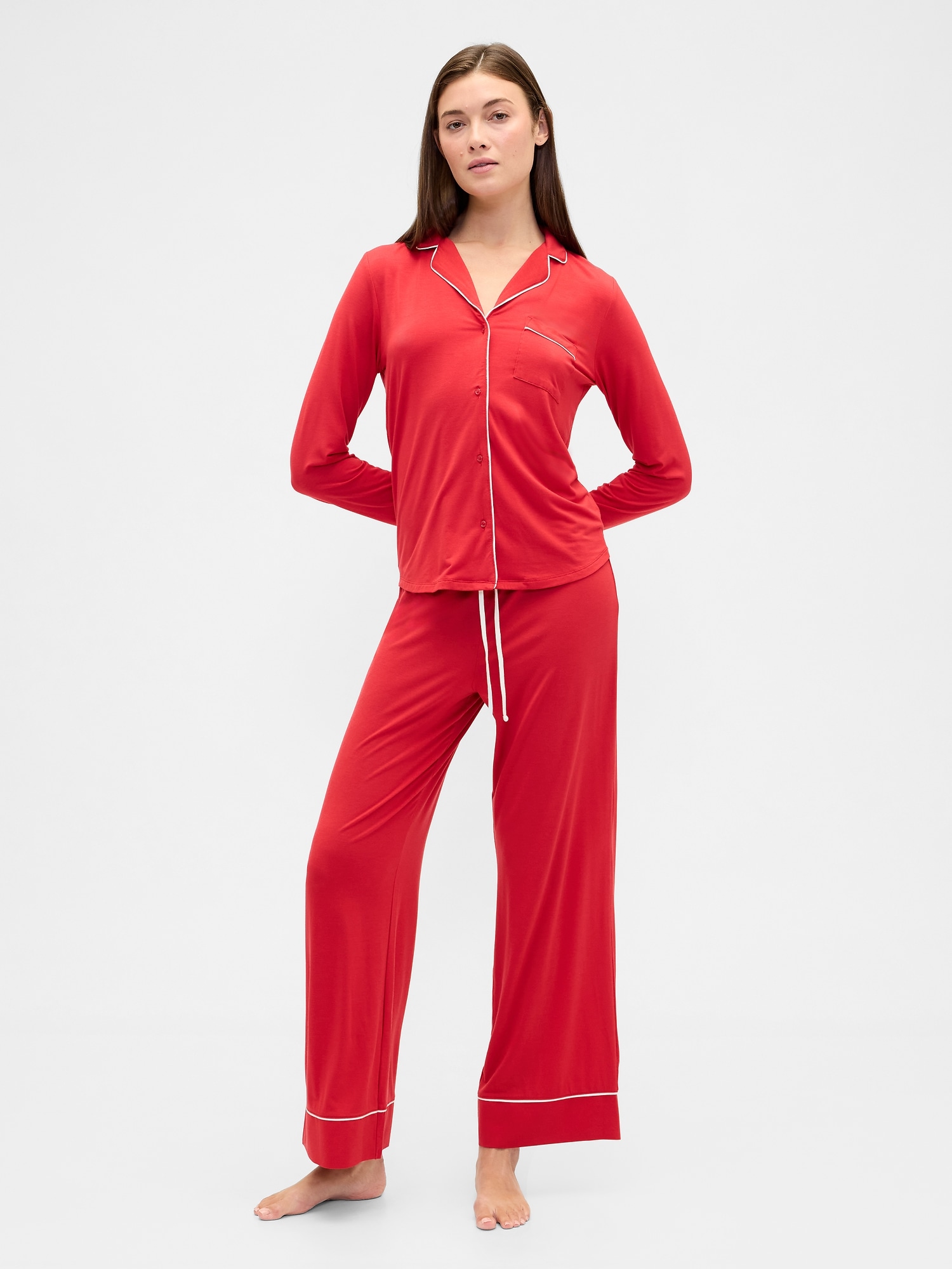 Modal Wide-Leg PJ Pants - Modern Red