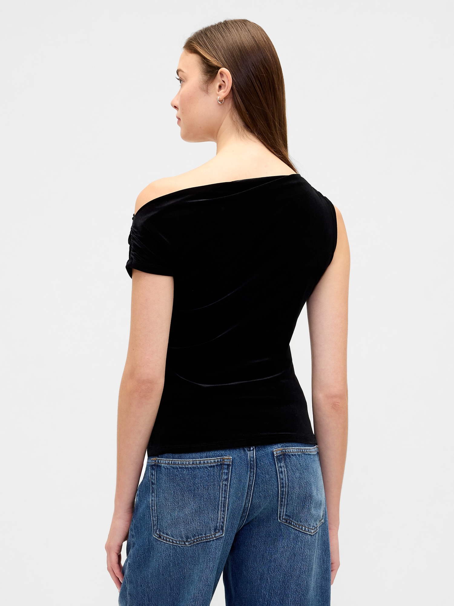 Gap Factory Velour One-shoulder Top In Black