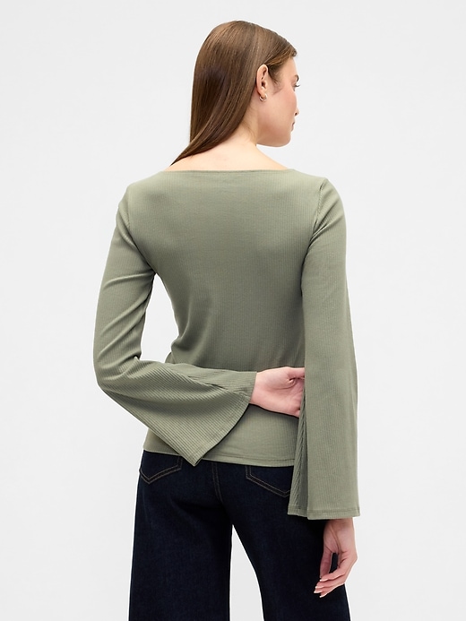 Image number 2 showing, Velour Bell Sleeve Boatneck T-Shirt
