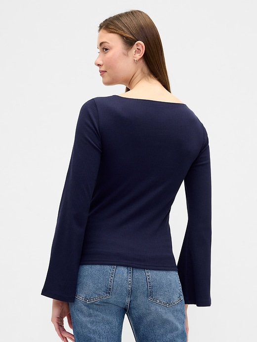 Image number 2 showing, Velour Bell Sleeve Boatneck T-Shirt