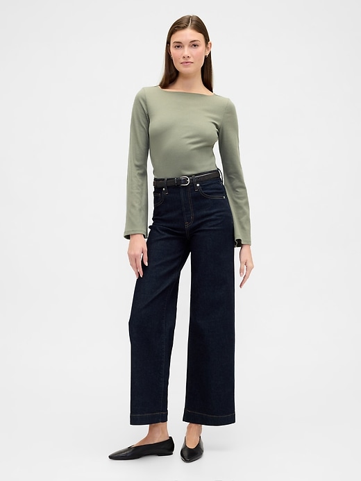 Image number 3 showing, Velour Bell Sleeve Boatneck T-Shirt