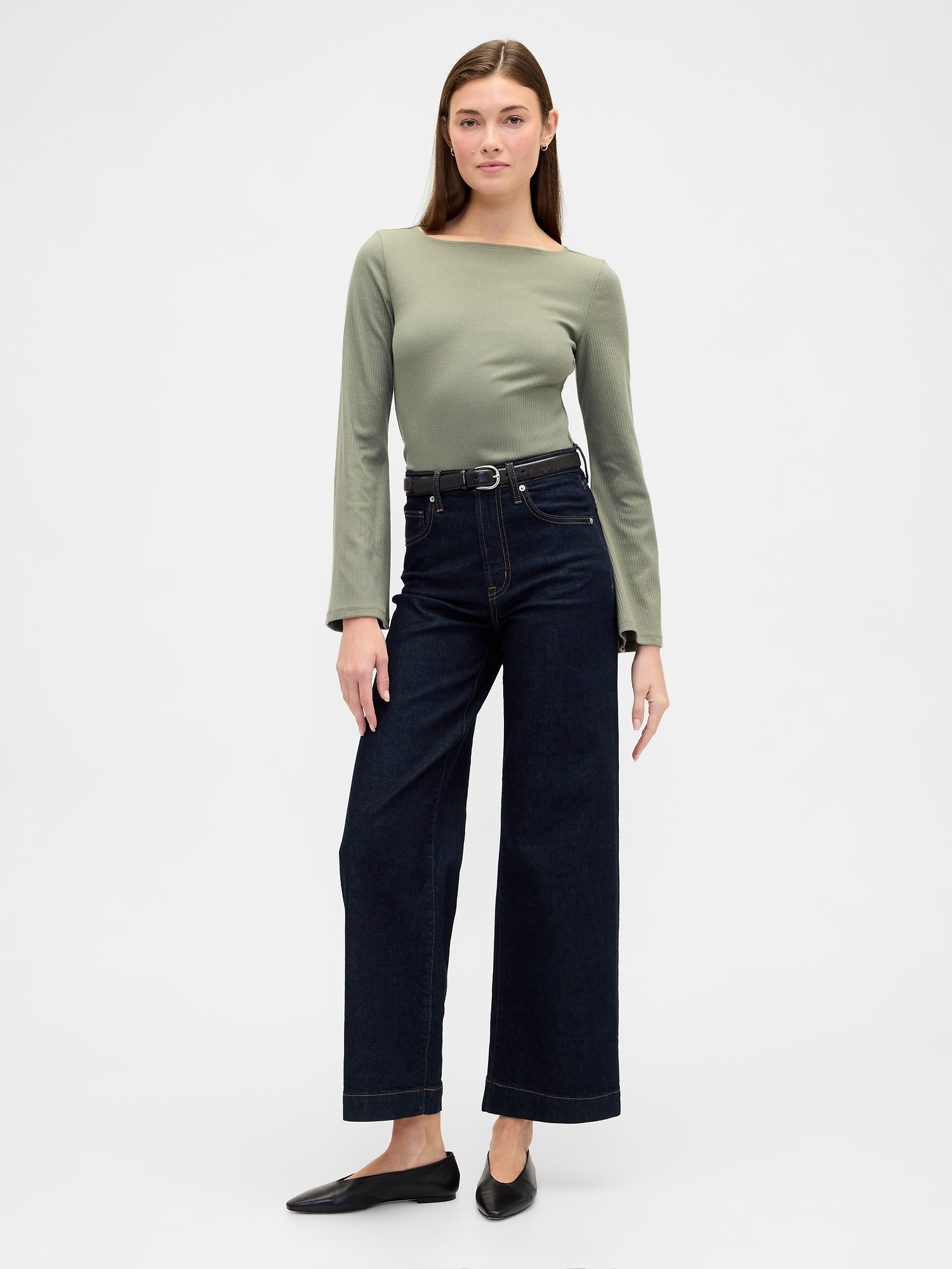 Gap Factory Velour Bell Sleeve Boatneck T-shirt In Green