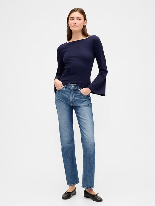 Image number 3 showing, Velour Bell Sleeve Boatneck T-Shirt
