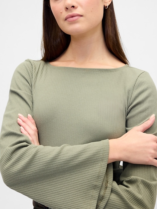 Image number 4 showing, Velour Bell Sleeve Boatneck T-Shirt
