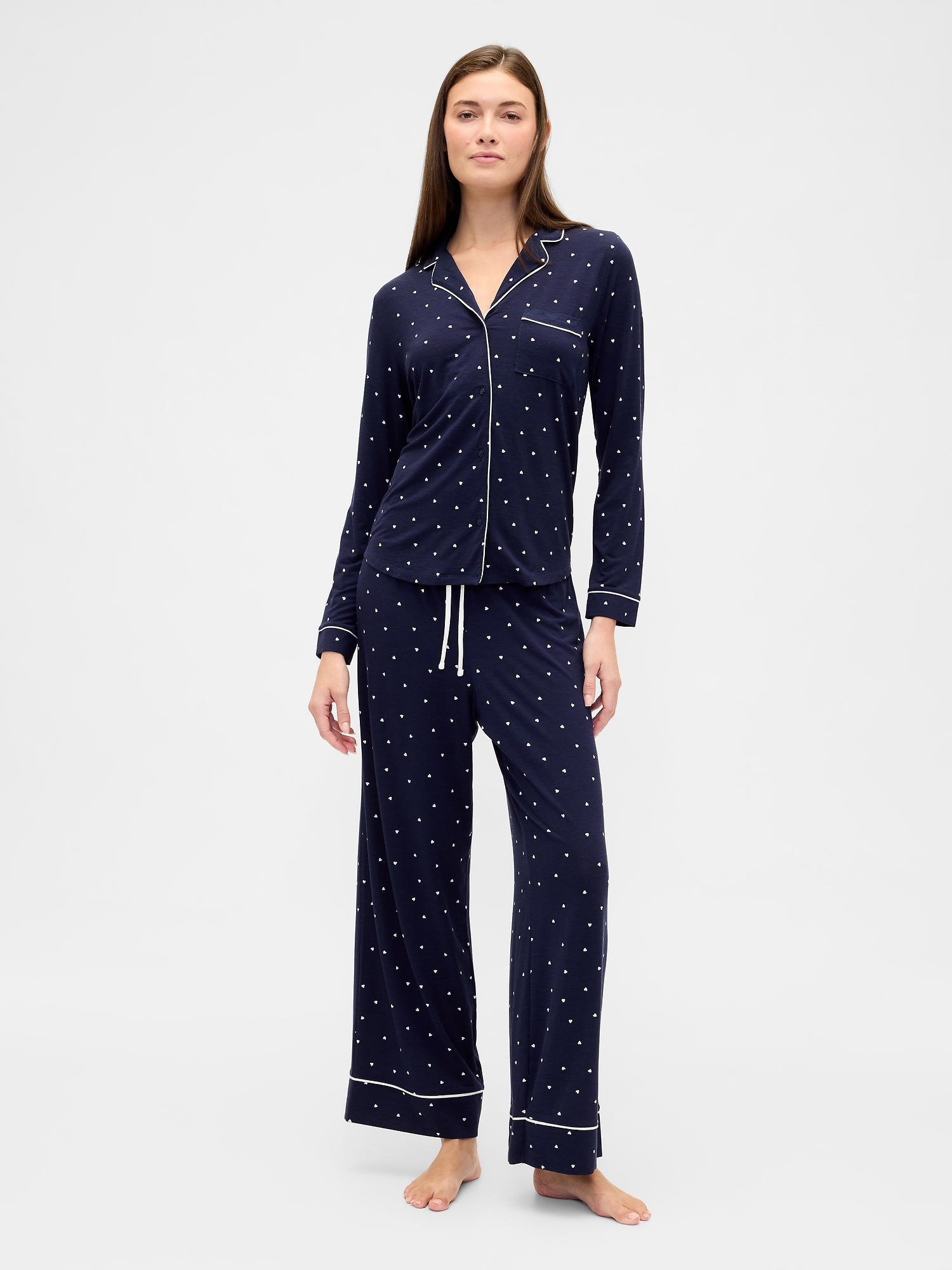 Modal Wide-Leg PJ Pants - Navy Hearts