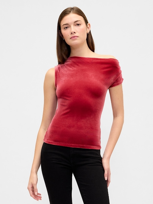 Image number 1 showing, Velour One-Shoulder Top