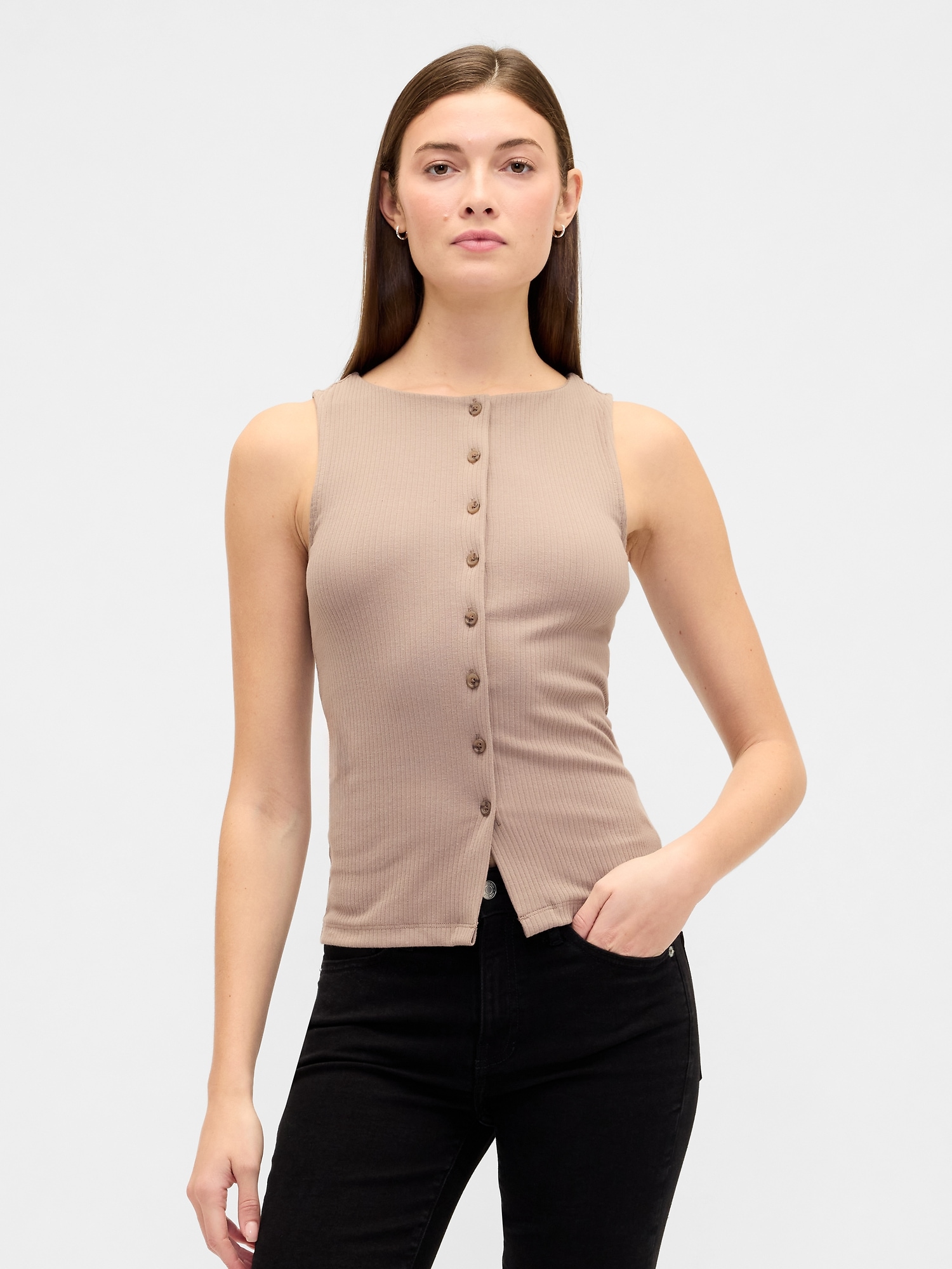 Gap Factory Ribbed Boatneck Vest In Brown