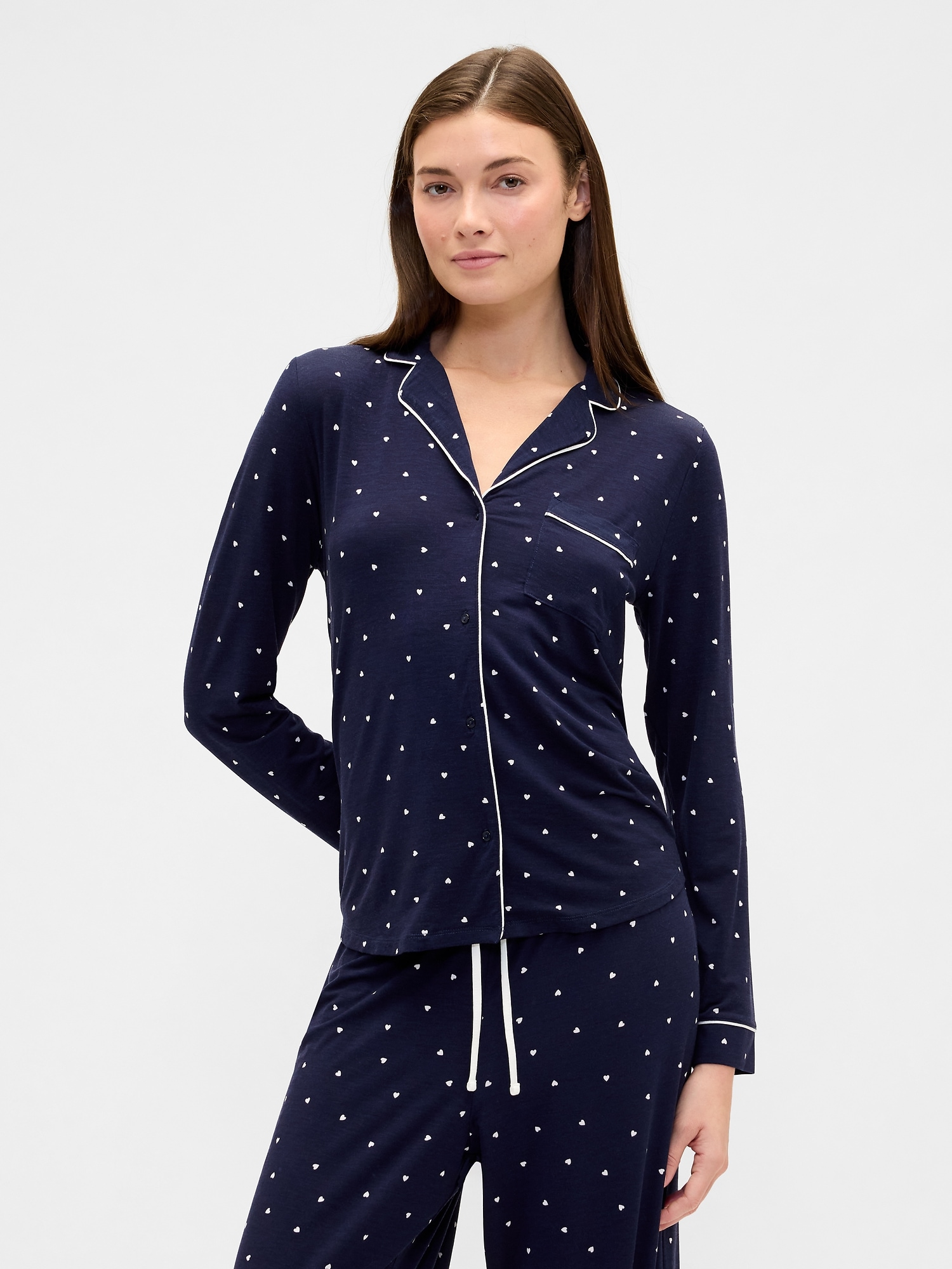 Relaxed Modal PJ Shirt - Navy Hearts