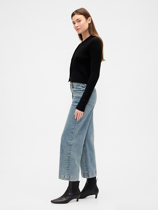 Image number 3 showing, High Rise Wide-Leg Crop Jeans
