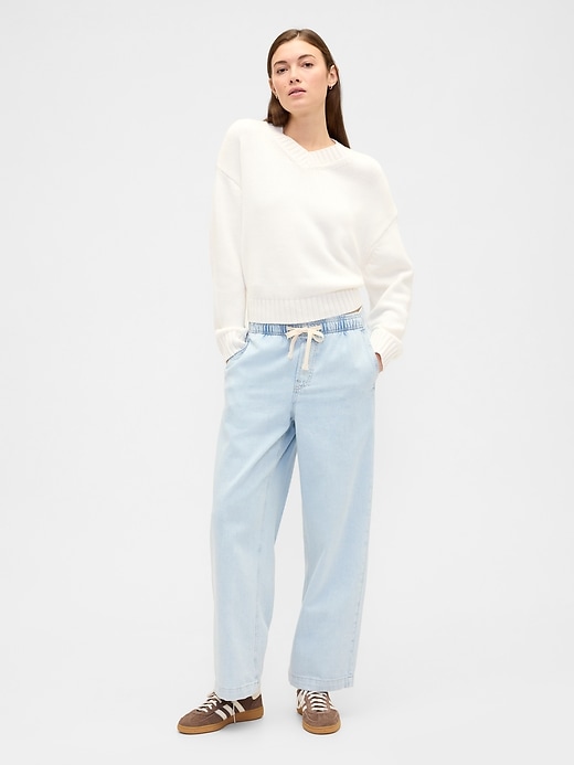 Image number 1 showing, High Rise Pull-On Wide-Leg Jeans