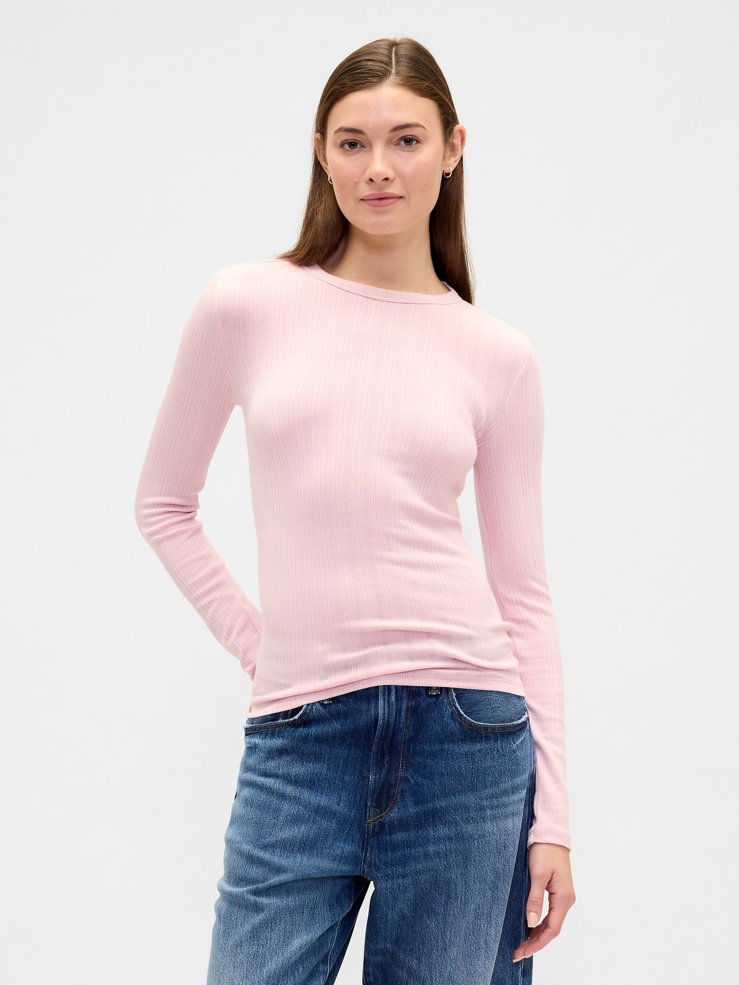 Ribbed Crewneck T-Shirt - Pure Pink