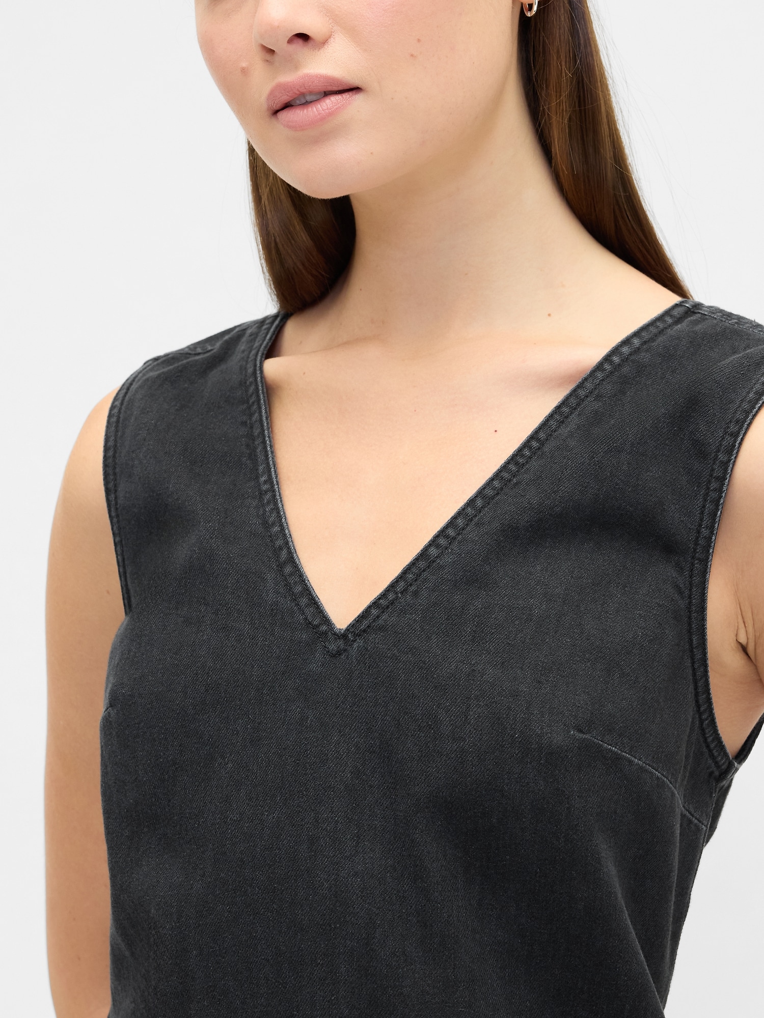 Gap Factory Denim V-neck Mini Dress In Black