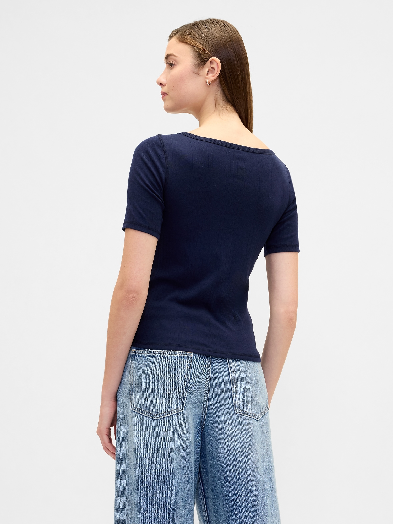 Gap Factory Modern Ribbed Boatneck T-shirt In Blue