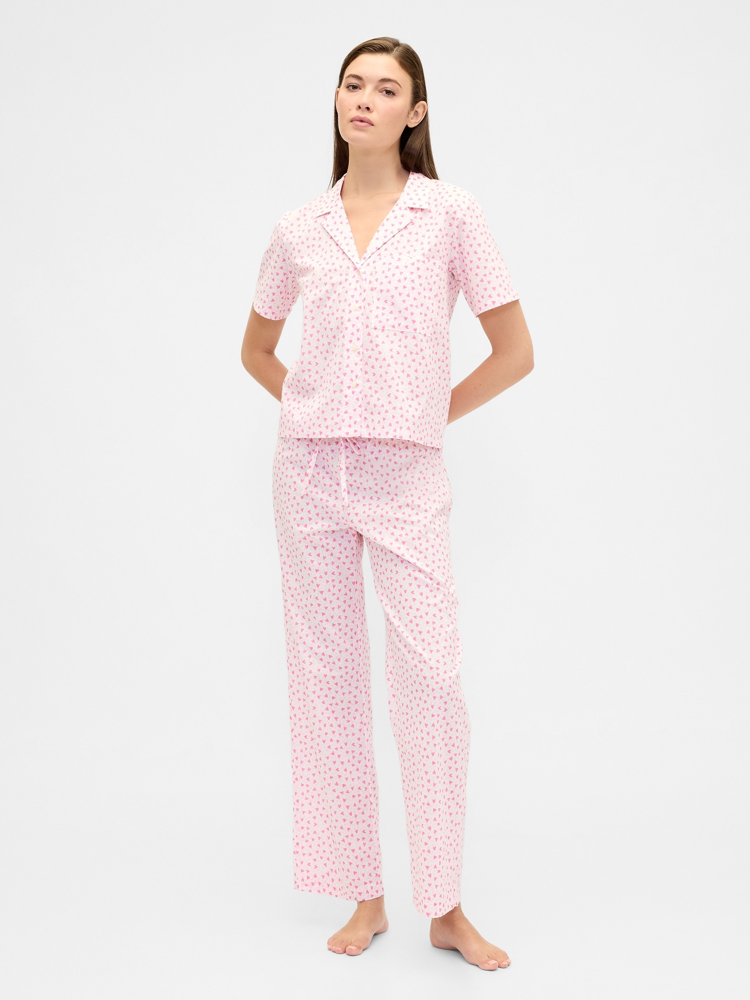 Print Poplin PJ Pants - Family Ditsy Pink Hearts