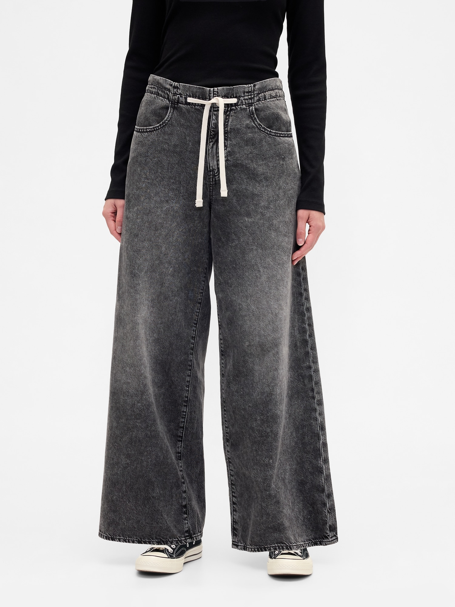 Gap Factory Mid Rise Pull-on Superlight Baggy Jeans In Black
