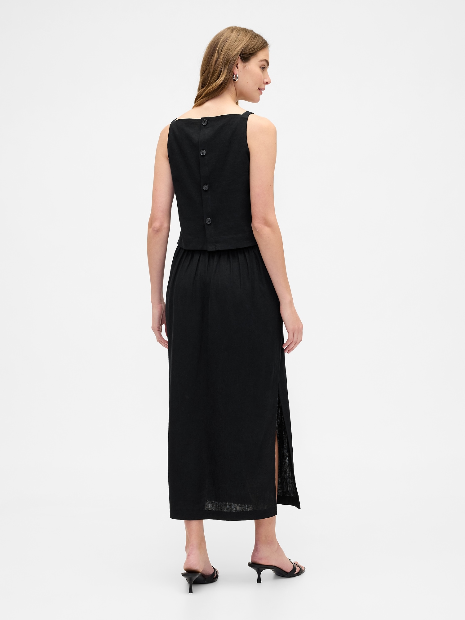 Gap Factory Linen-blend Maxi Slip Skirt In Black