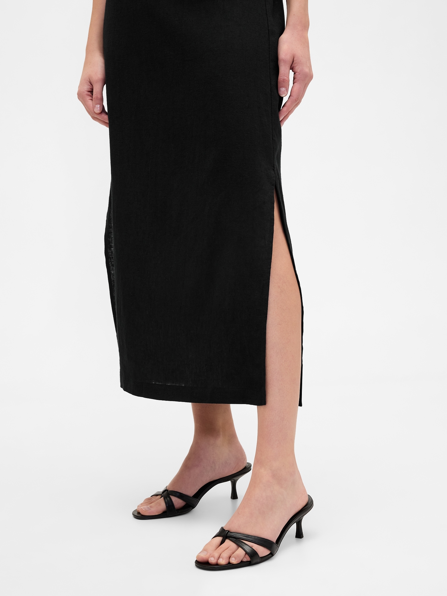 Gap Factory Linen-blend Maxi Slip Skirt In Black