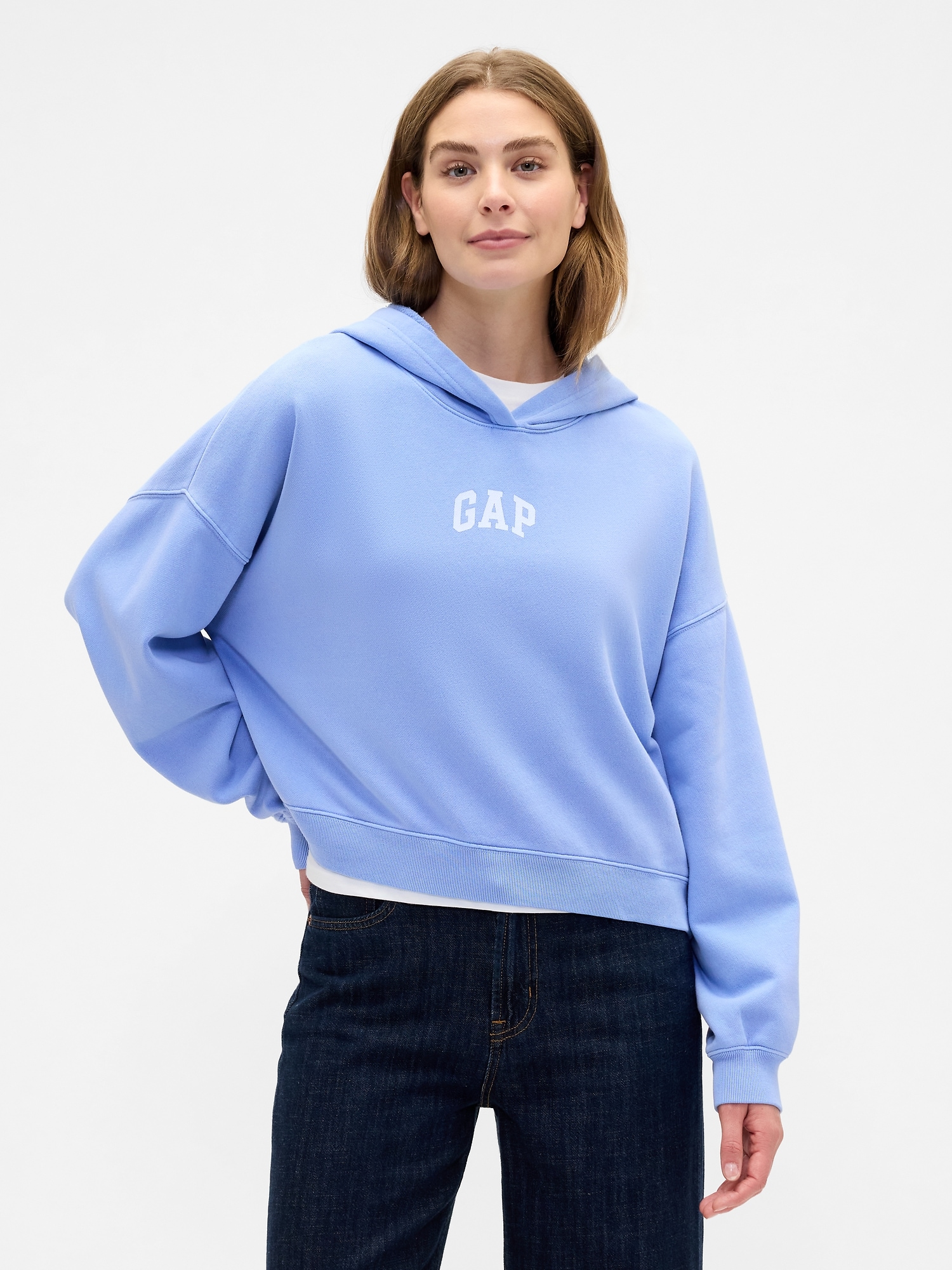 Relaxed Gap Mini-Logo Cropped Hoodie - Bright Hyacinth