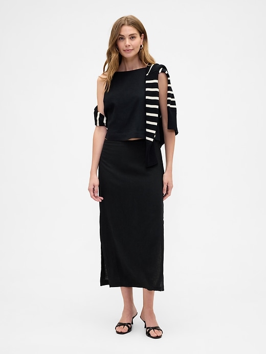 Image number 1 showing, Linen-Blend Maxi Slip Skirt