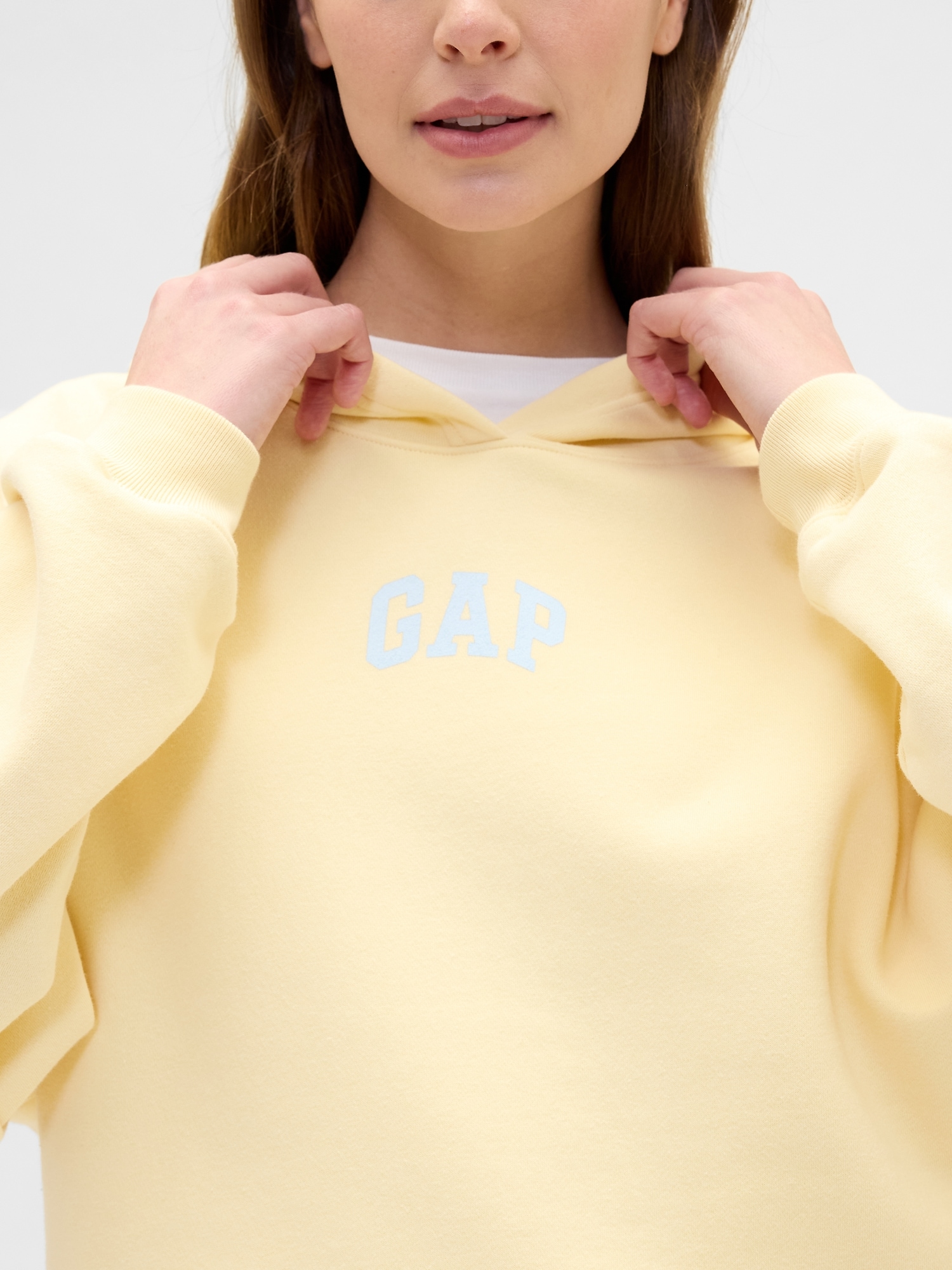 Gap Factory Relaxed Gap Mini-logo Cropped Hoodie In Yellow