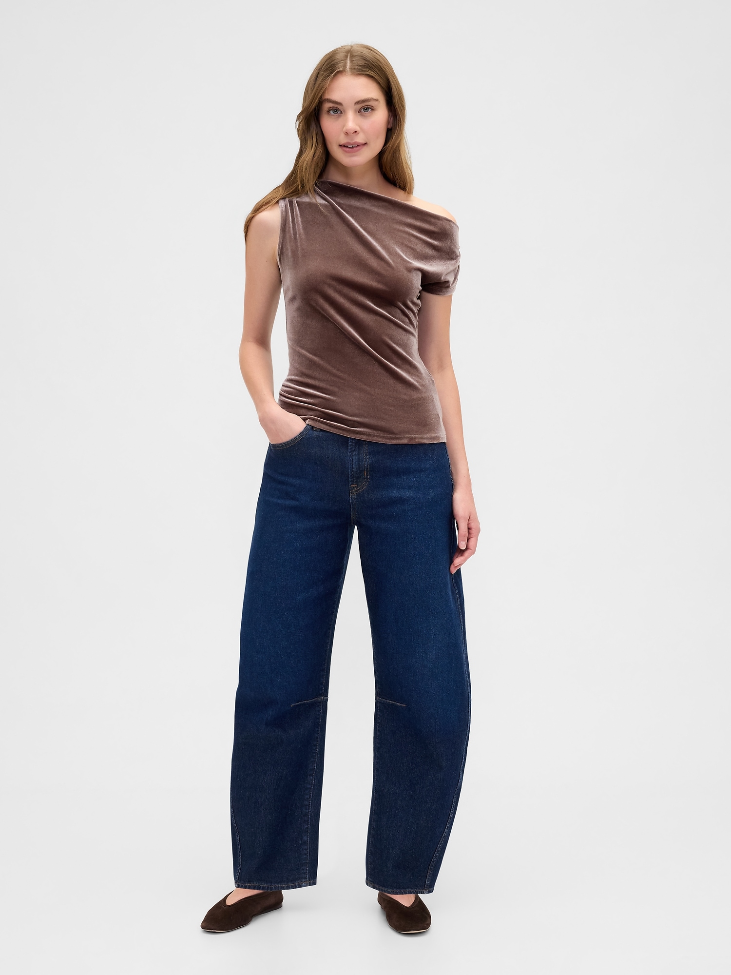 Gap Factory Velour One-shoulder Top In Brown