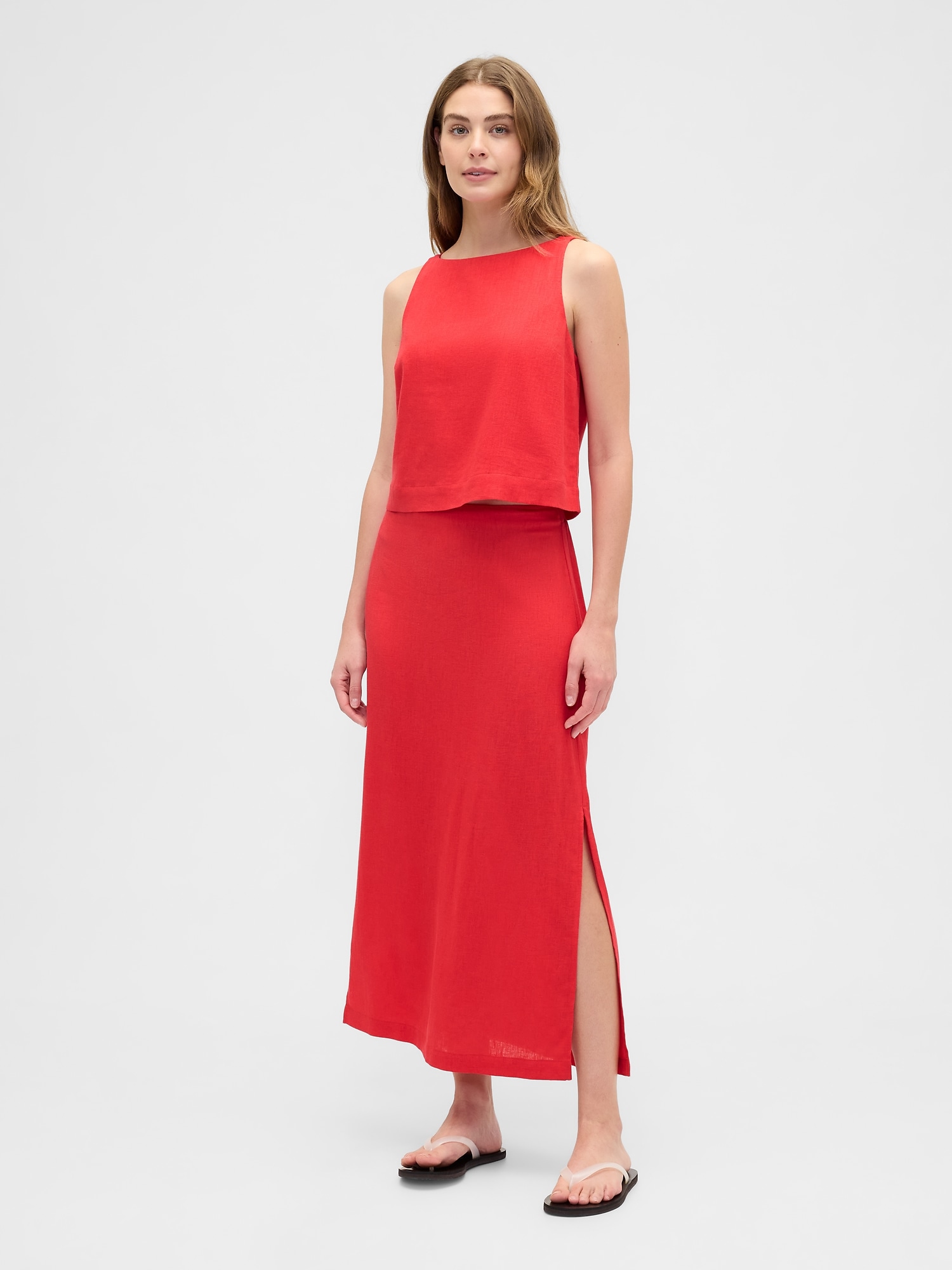 Gap Factory Linen-blend Maxi Slip Skirt In Red