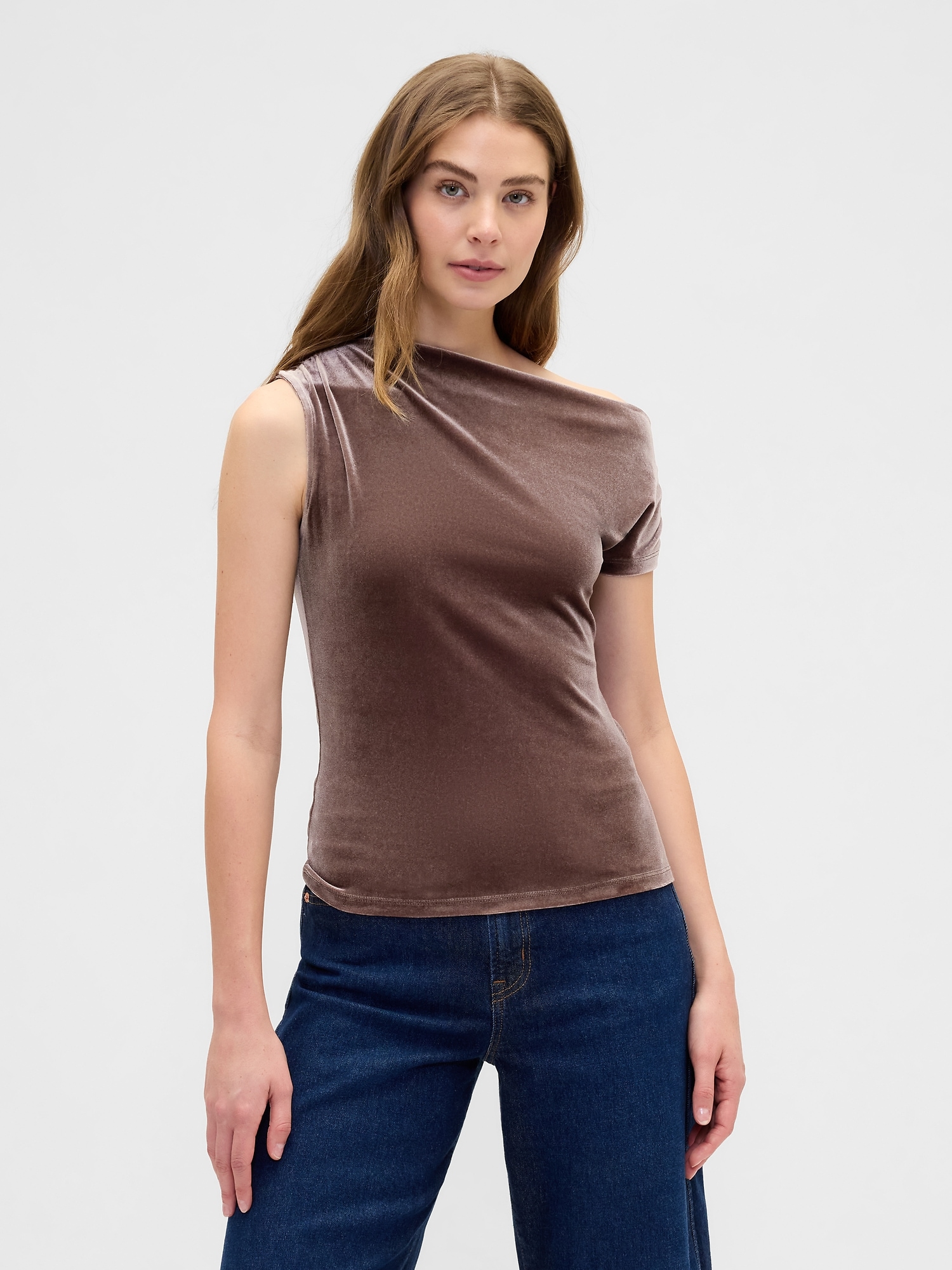 Velour One-Shoulder Top