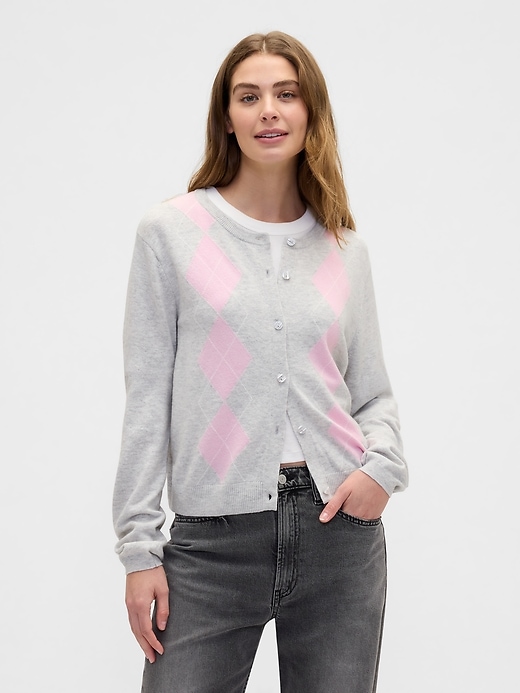 Image number 1 showing, CashSoft Argyle Crewneck Cardigan