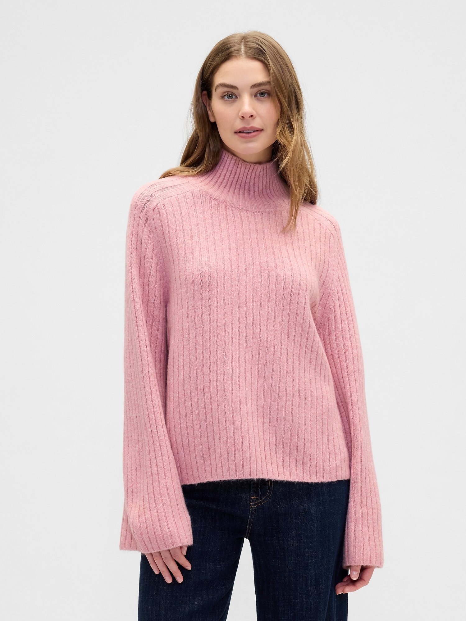 Relaxed Ribbed Mockneck Sweater - Pink Caven Rose