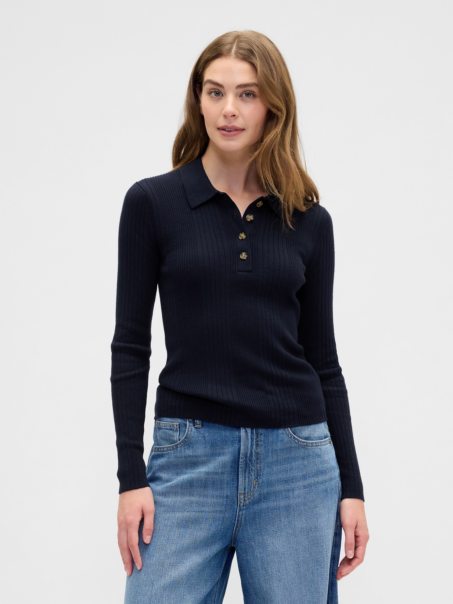 Ribbed Polo T-Shirt - Navy Uniform