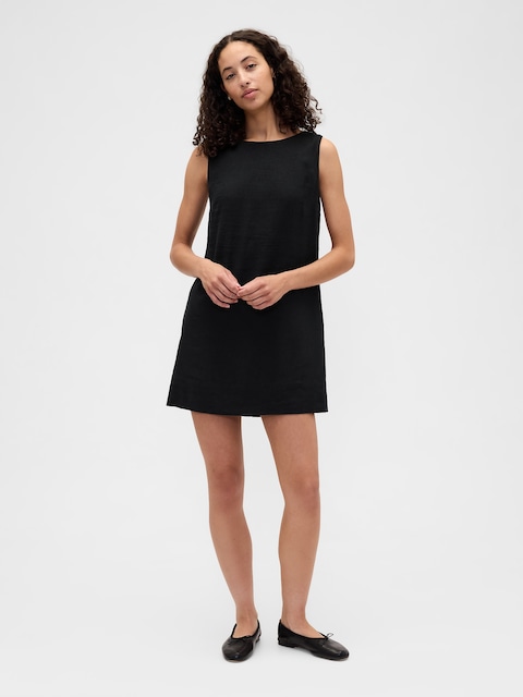 Linen-Blend Apron Mini Dress