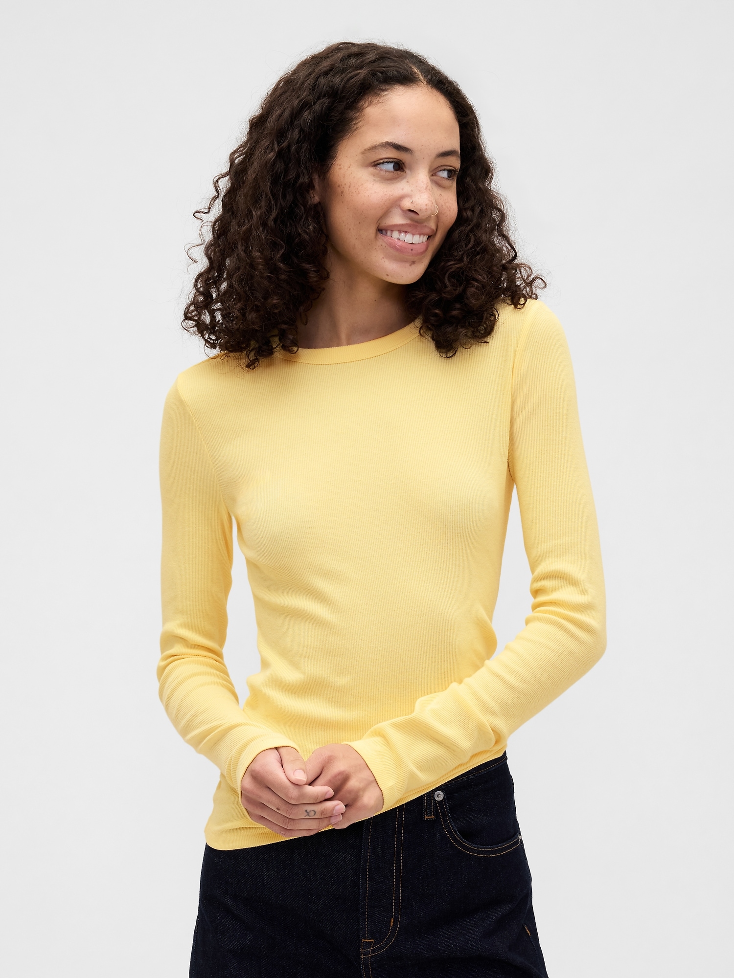 Essential Ribbed Crewneck T-Shirt - Havana Yellow