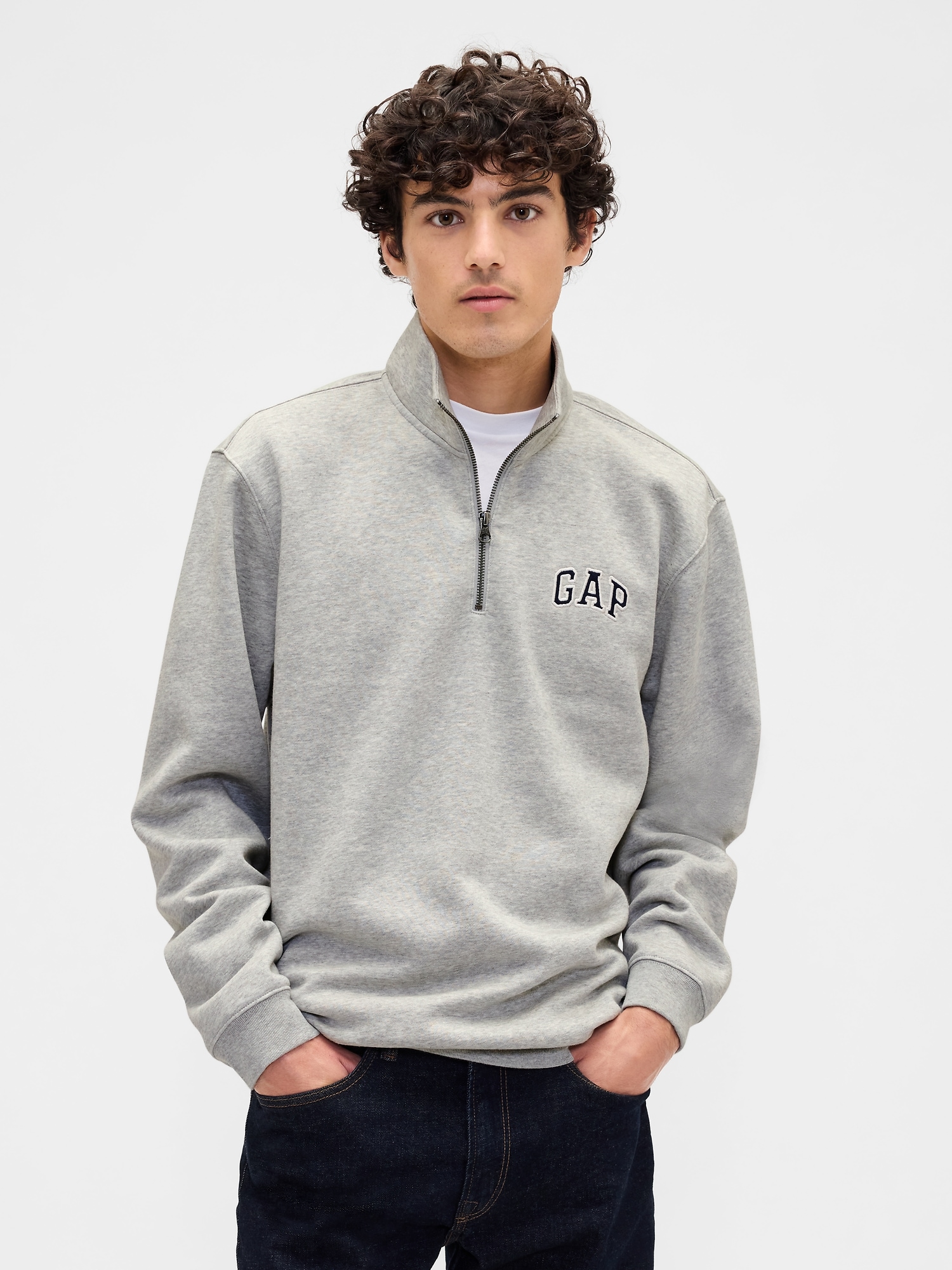 Relaxed Gap Logo Quarter-Zip Sweatshirt - Gray And White Marl