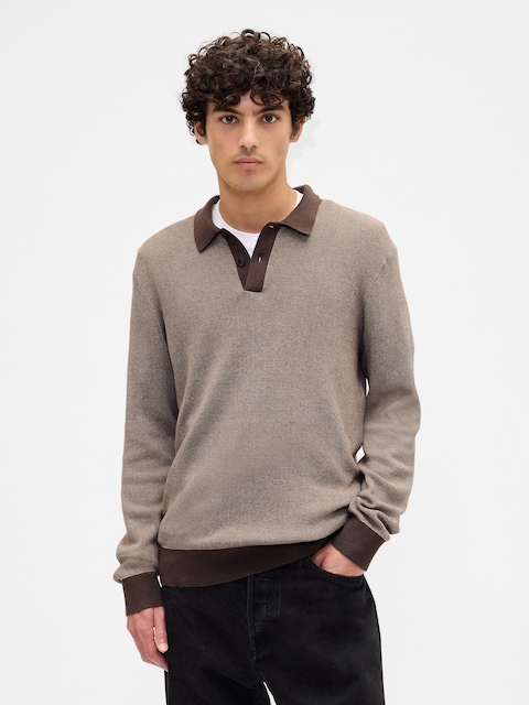 Relaxed Textured Polo Sweater Shirt