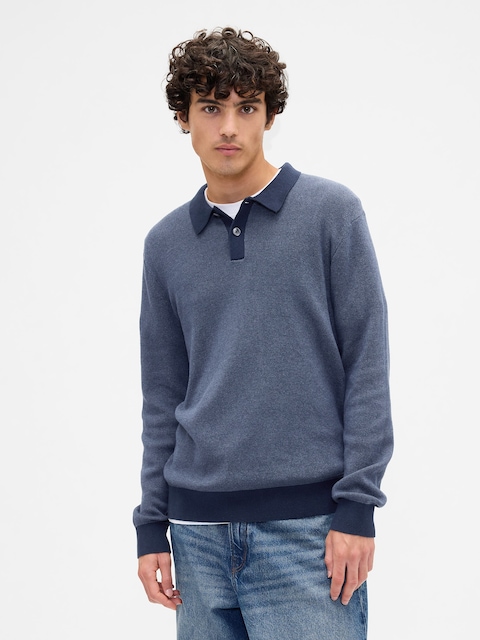 Relaxed Textured Polo Sweater Shirt