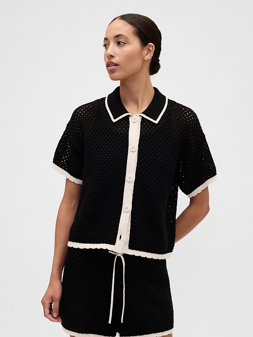 Image number 1 showing, Relaxed Open-Stitch Sweater Shirt