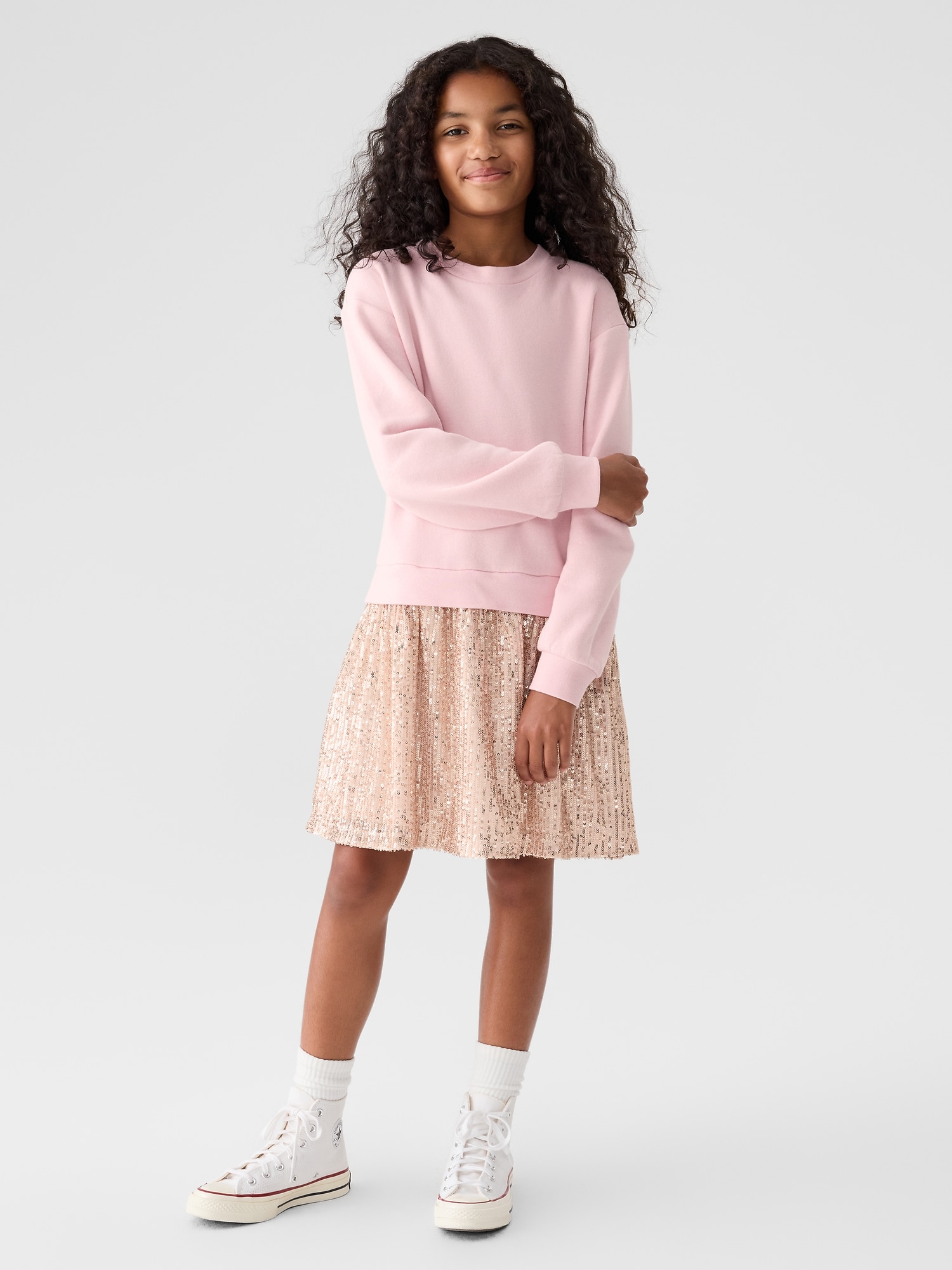 Gap Factory Kids Oversized Sequin Sweatshirt Dress In Pink
