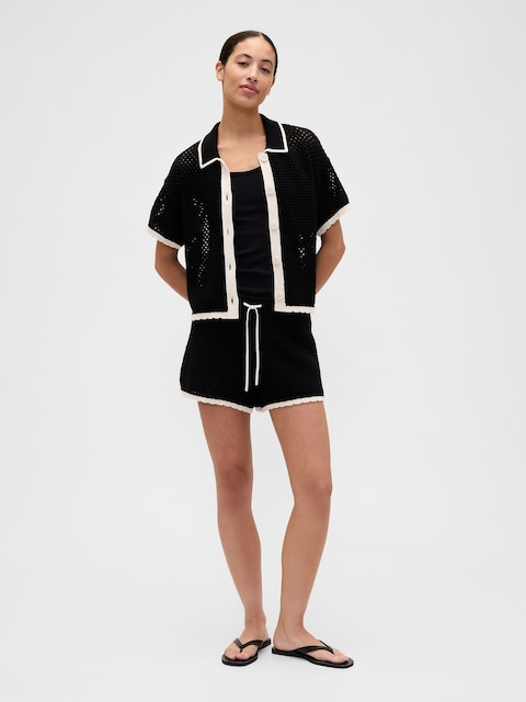 Relaxed Pull-On Crochet Sweater Shorts