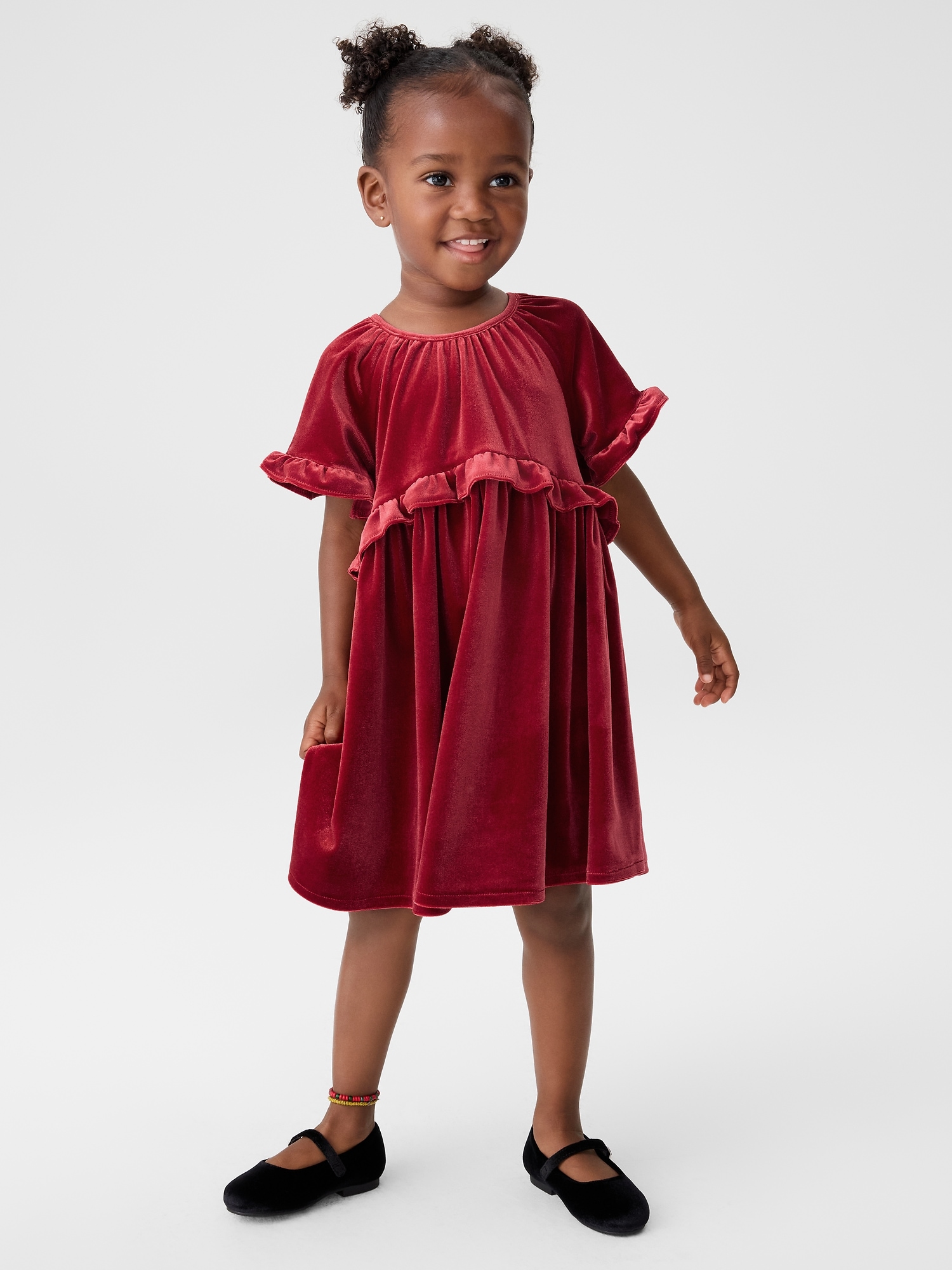 Gap Factory Babygap Velour Ruffle Dress In Red