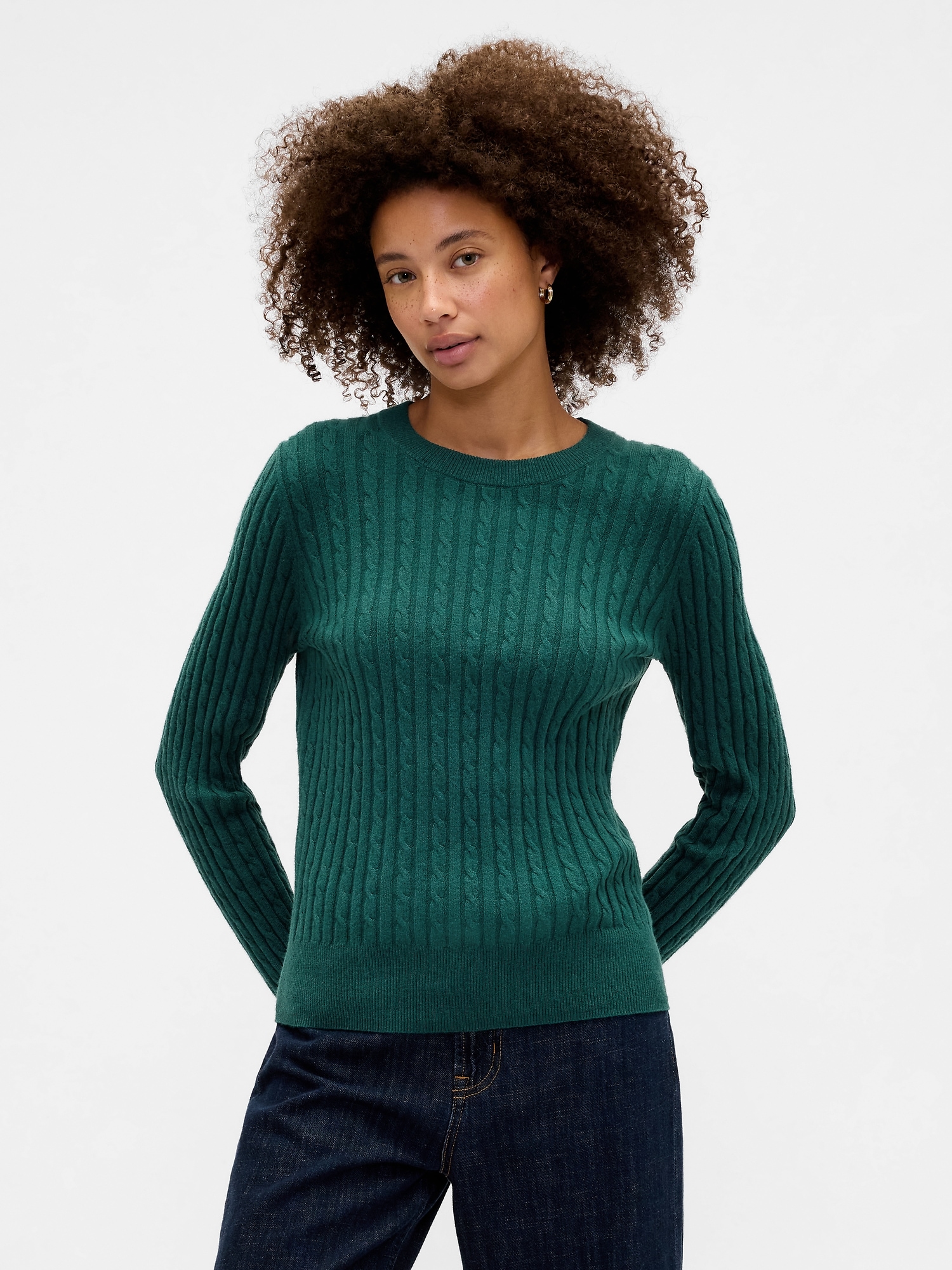 CashSoft Cable-Knit Crewneck Sweater - June Bug