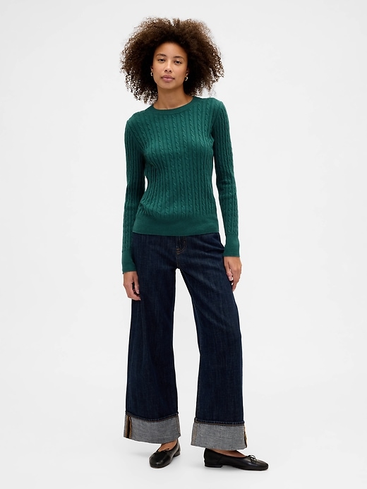 Image number 3 showing, CashSoft Cable-Knit Crewneck Sweater