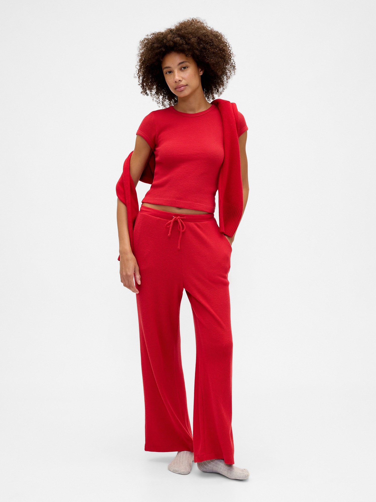 Gap Factory Waffle-knit Wide-leg Pj Pants In Red